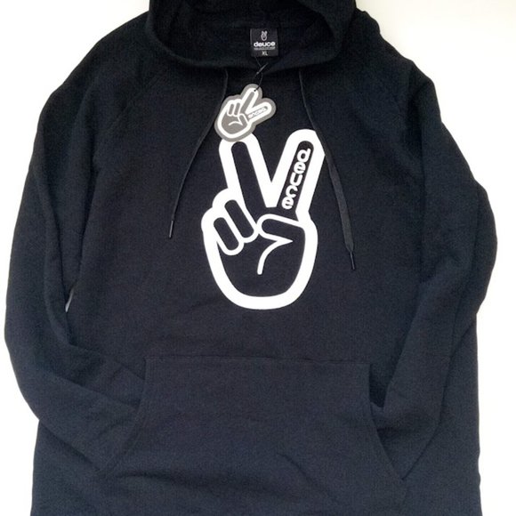 New Deuce Peace Sign Soft Thick Long Sleeve Pullover Black Hoodie Pullover XL - Picture 4 of 7